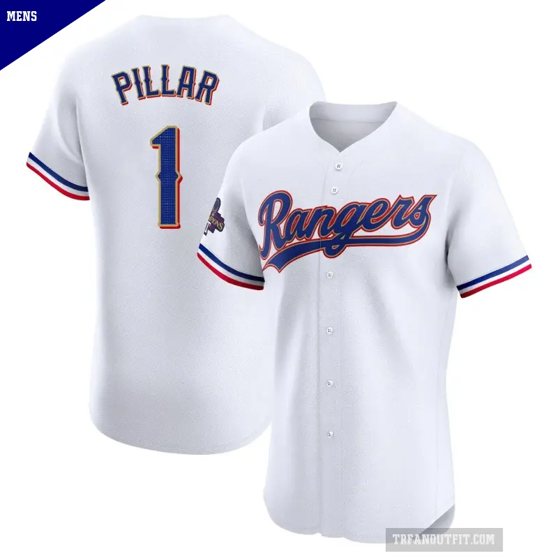 Men's No.1 Kevin Pillar Texas Rangers Gold Elite White 2024 Collection Jersey