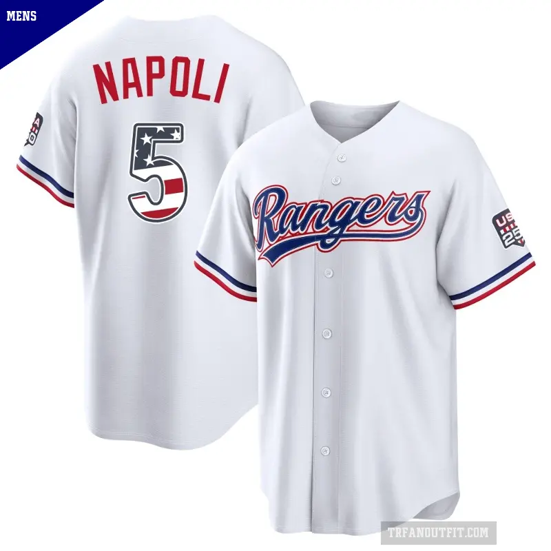 Men's No.5 Mike Napoli Texas Rangers White Limited USA 250 Fourth Of July Home Stadium Jersey