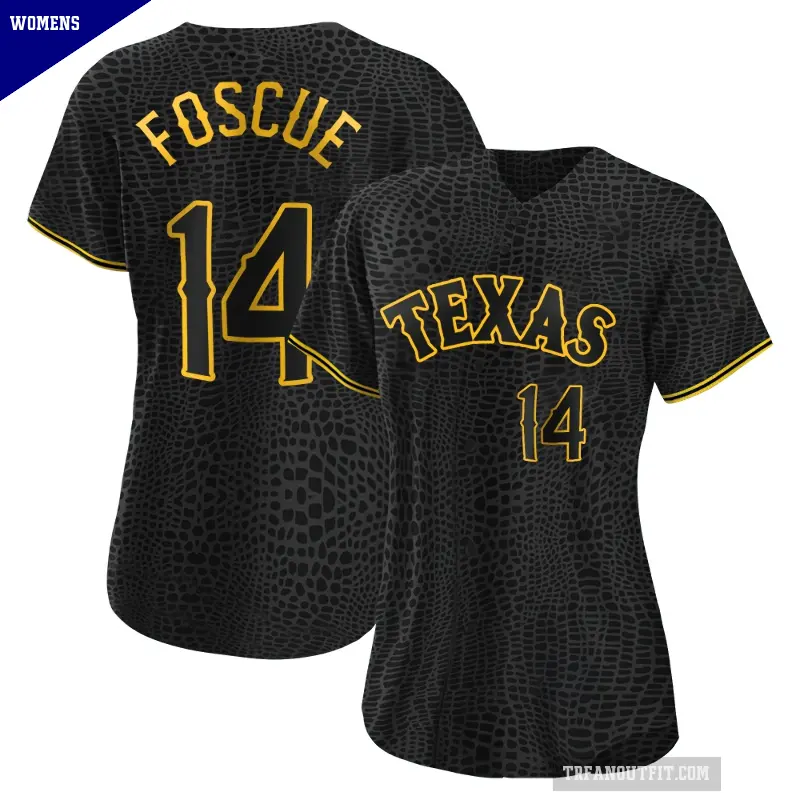 Women's No.14 Justin Foscue Texas Rangers Black Replica Snake Skin City Jersey