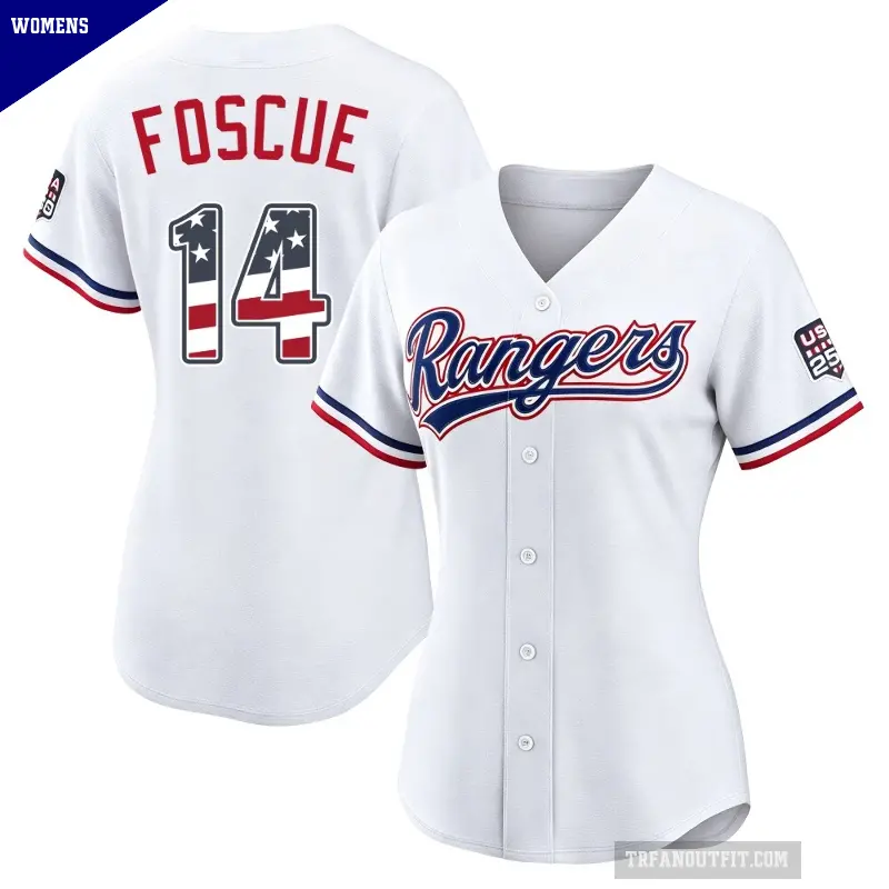 Women's No.14 Justin Foscue Texas Rangers White Limited USA 250 Fourth Of July Home Stadium Jersey