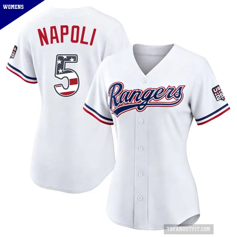 Women's No.5 Mike Napoli Texas Rangers White Limited USA 250 Fourth Of July Home Stadium Jersey