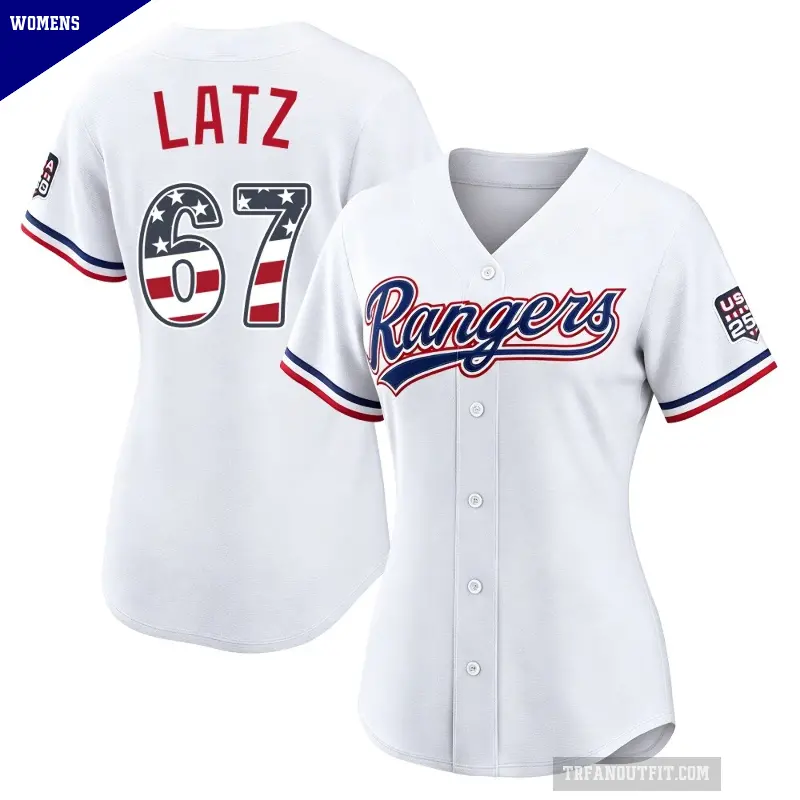 Women's No.67 Jacob Latz Texas Rangers White Limited USA 250 Fourth Of July Home Stadium Jersey