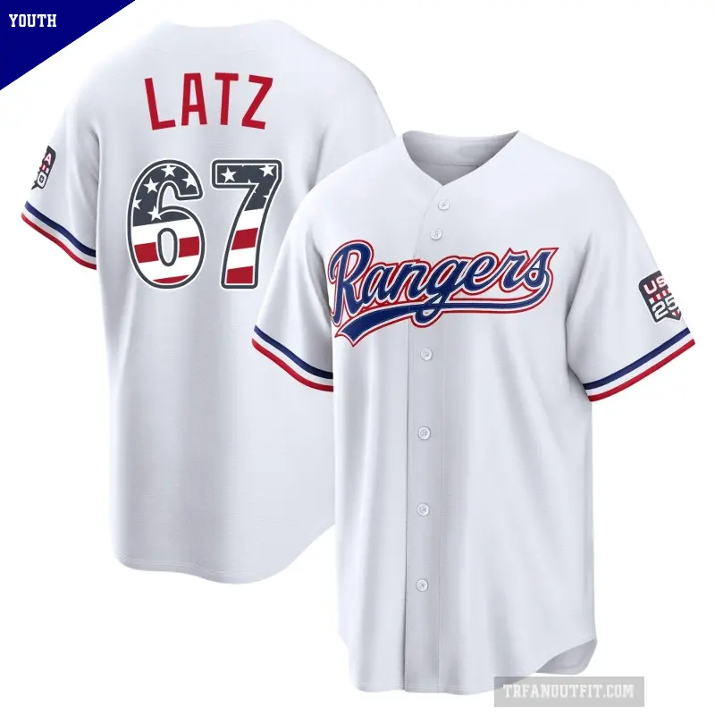 Youth No.67 Jacob Latz Texas Rangers White Limited USA 250 Fourth Of July Home Stadium Jersey